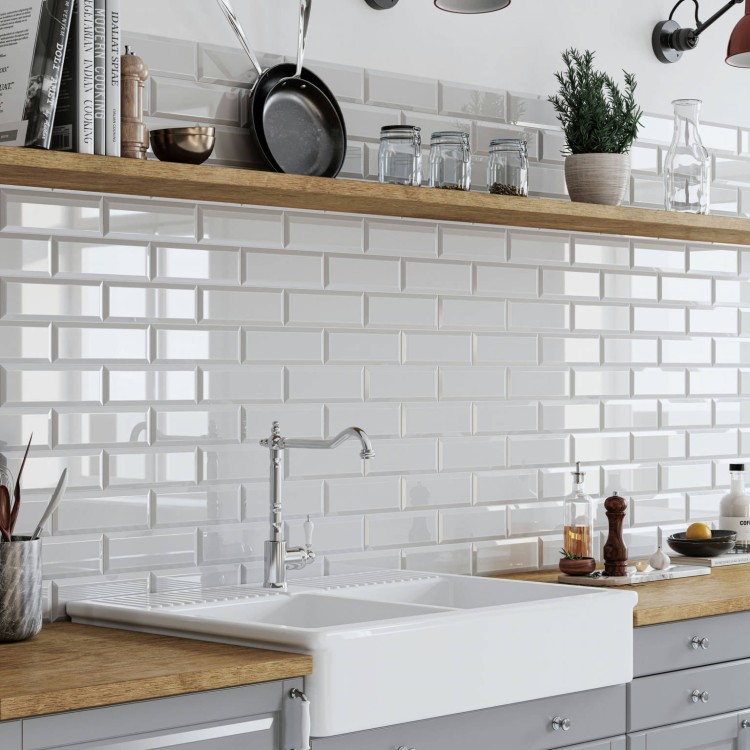 Blanco Brillo Biselado 7,5x30