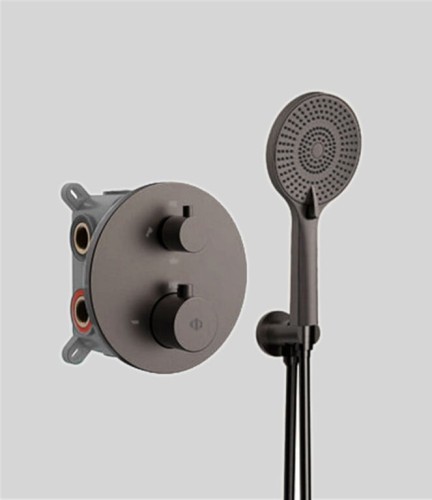 Zestaw prysznicowy termostatyczny podtynkowy z deszczownicą Gunmetal