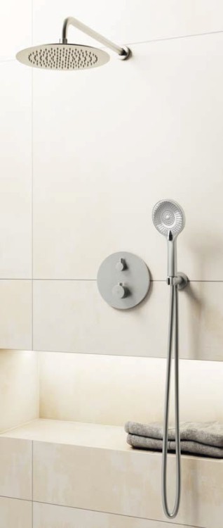 Zestaw prysznicowy termostatyczny podtynkowy z deszczownicą Nickel PVD